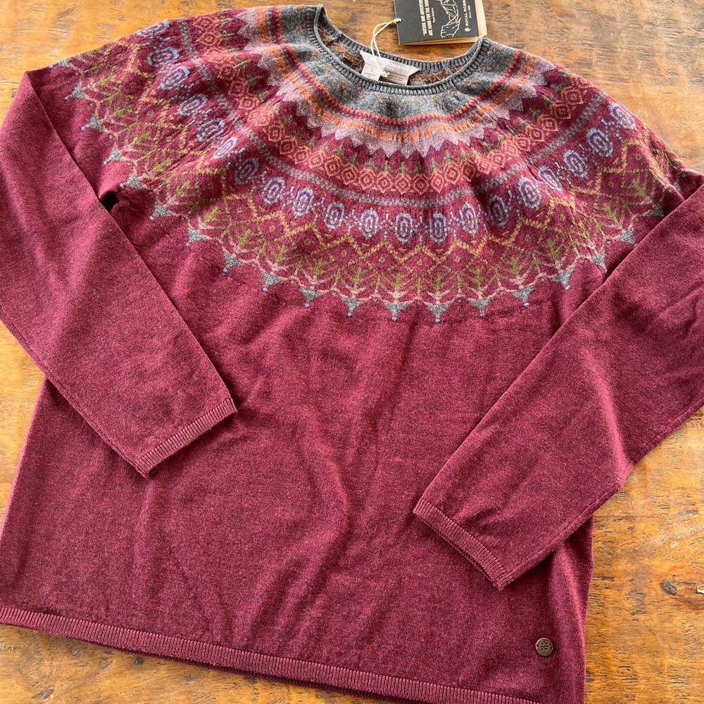 Royal Robbins Burgundy Patterned merino wool Crew Neck Sweater Large